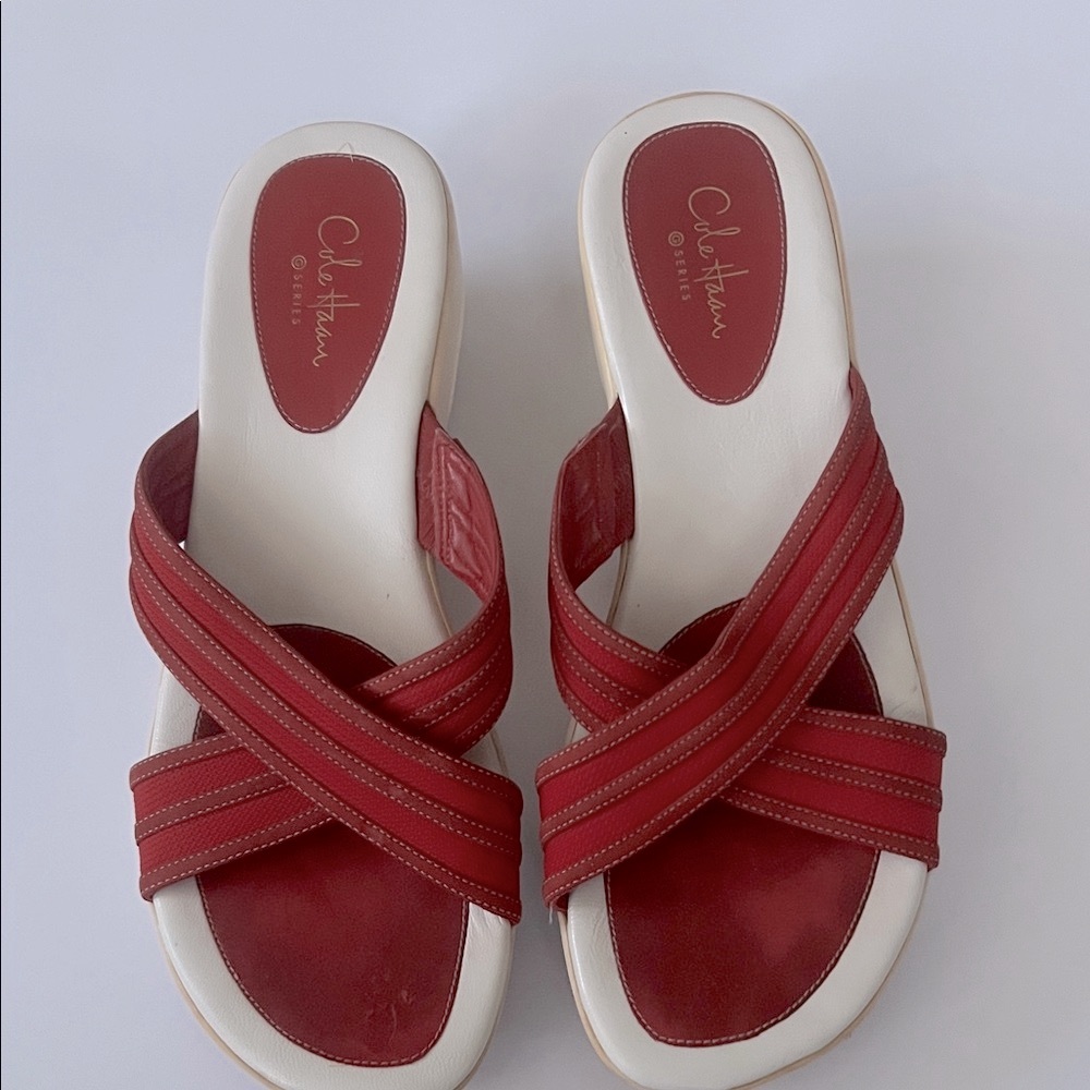 Cole Haan K7 Women's Red and White Sole Slip NikeAir Vela Slide Wedge Sandals